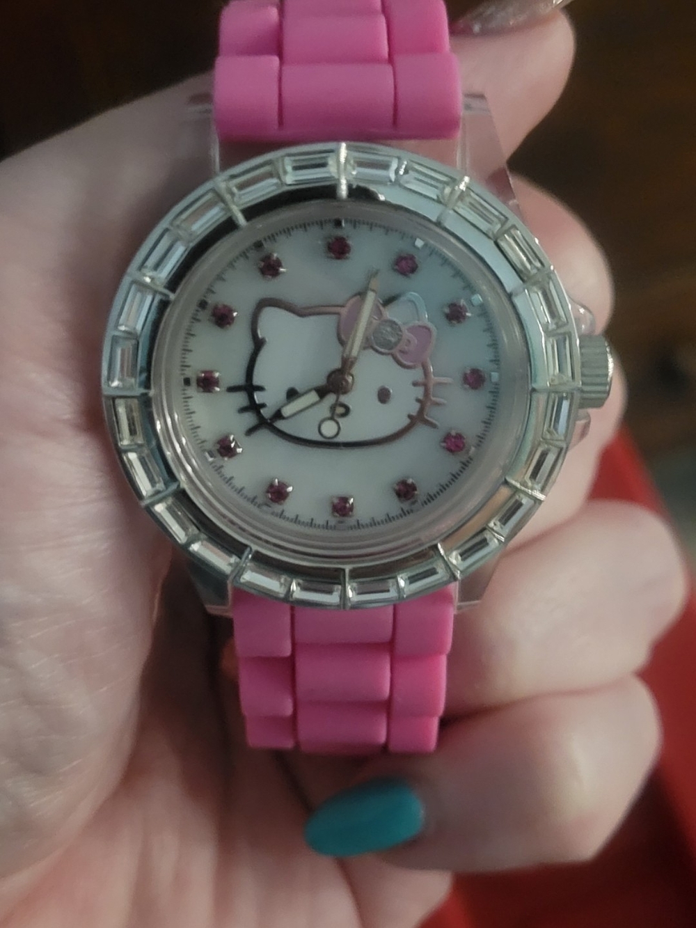Sanrio Pink Silicone Hello Kitty Watch with Crystal Accents